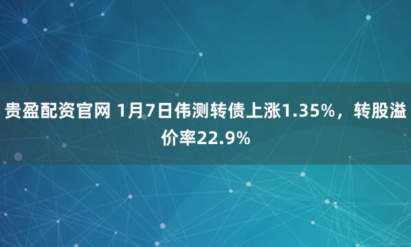 贵盈配资官网 1月7日伟测转债上涨1.35%，转股溢价率22.9%